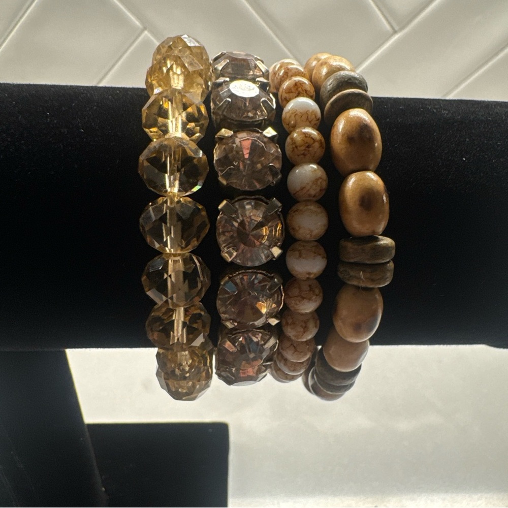 Elegant Gold and Brown Beaded Bracelet Set